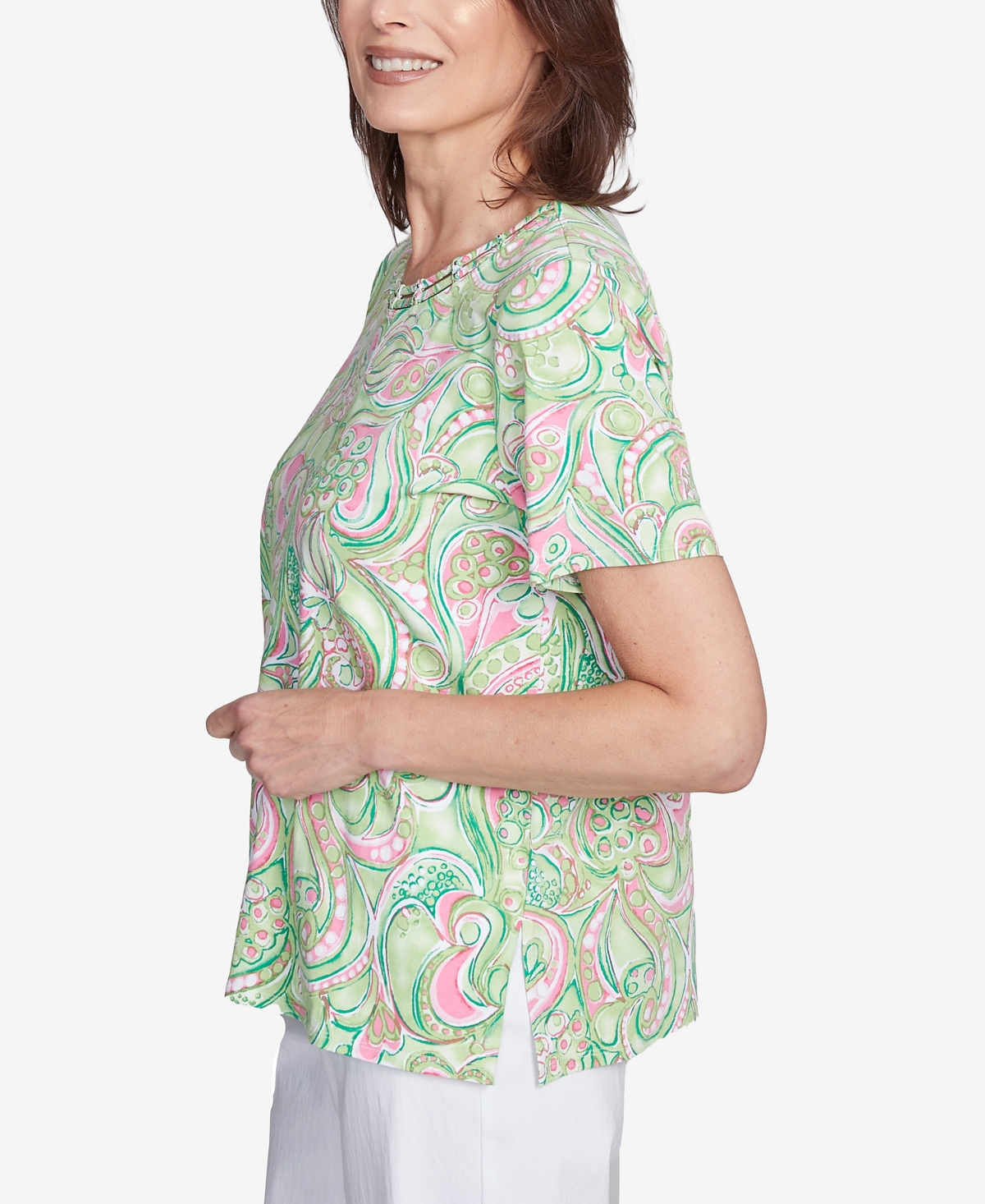 Alfred Dunner Petite Abstract Scroll Crew Neck Top
