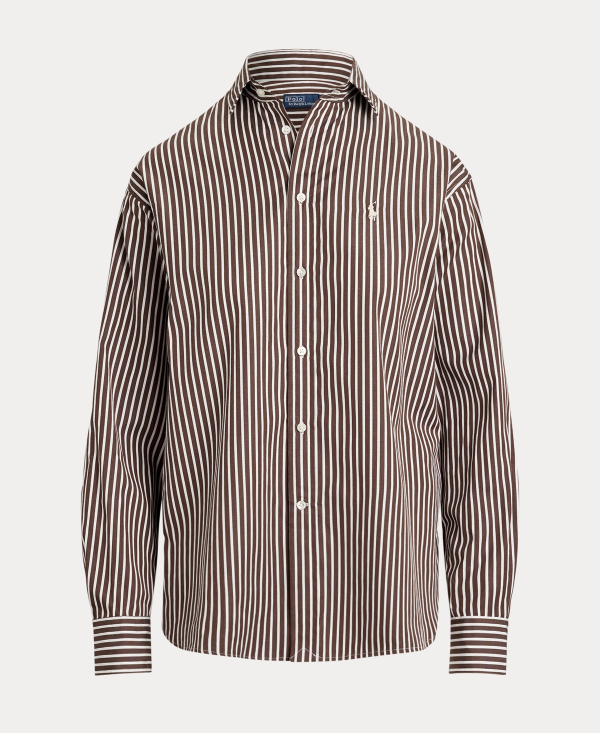 Polo Ralph Lauren Striped Cotton Poplin Blouse With Pointed Collar And Iconic Logo In Gray