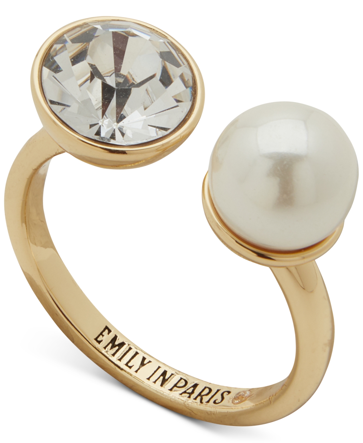 Emily In Paris Gold-tone Crystal & Imitation Pearl Open Ring In White