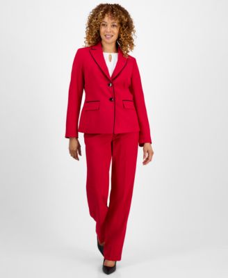 Le Suit - Women's Piping-Trim Two-Button Pantsuit