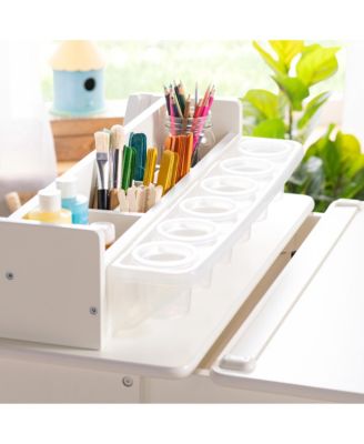 Design Studio – White: 3-in-1 Kids Art Table & Stool, Writing, Painting & Drafting Table w/ Craft Storage & Bins, Art Easel with Paper Roll