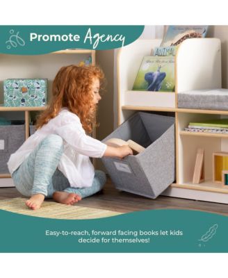 EdQ Reading Nook - Natural: Children's Wooden Bedroom Reading Bench, Kids' Bookshelf, Toy Cubby Organizer and Cube Storage
