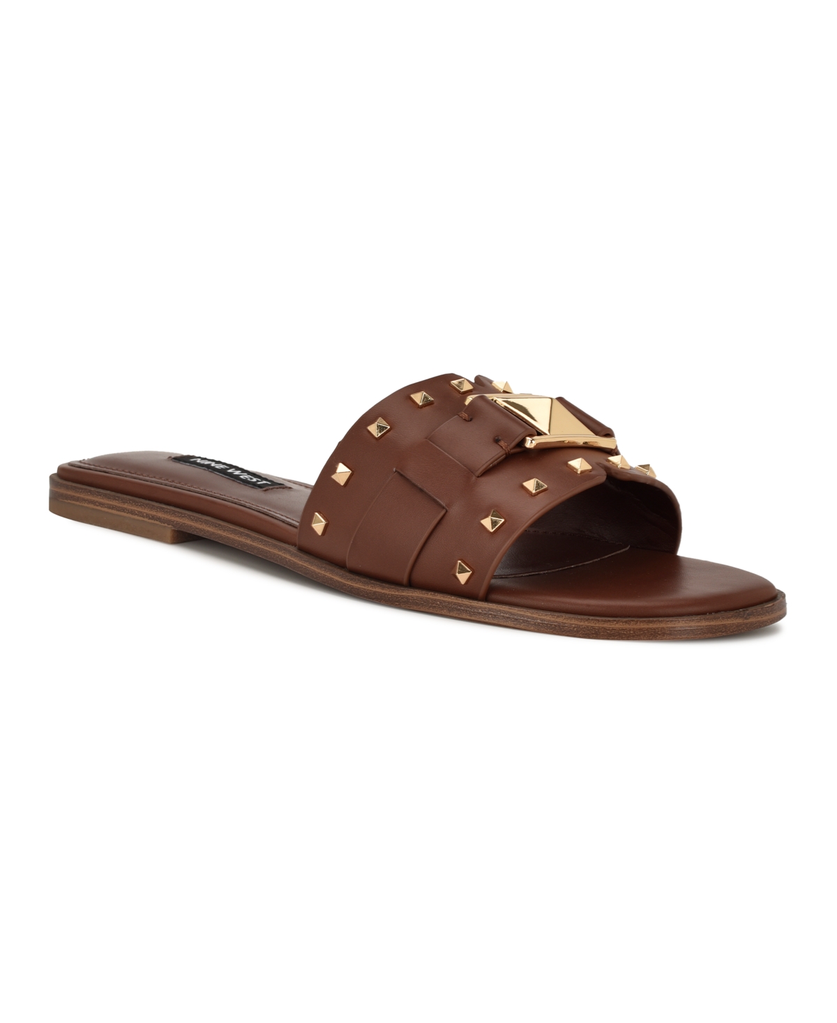 Nine West Women's Griyen Studded Flat Slide Sandals In Brown