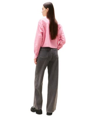 Women's Cotton Crop Button-Front Crest Shirt