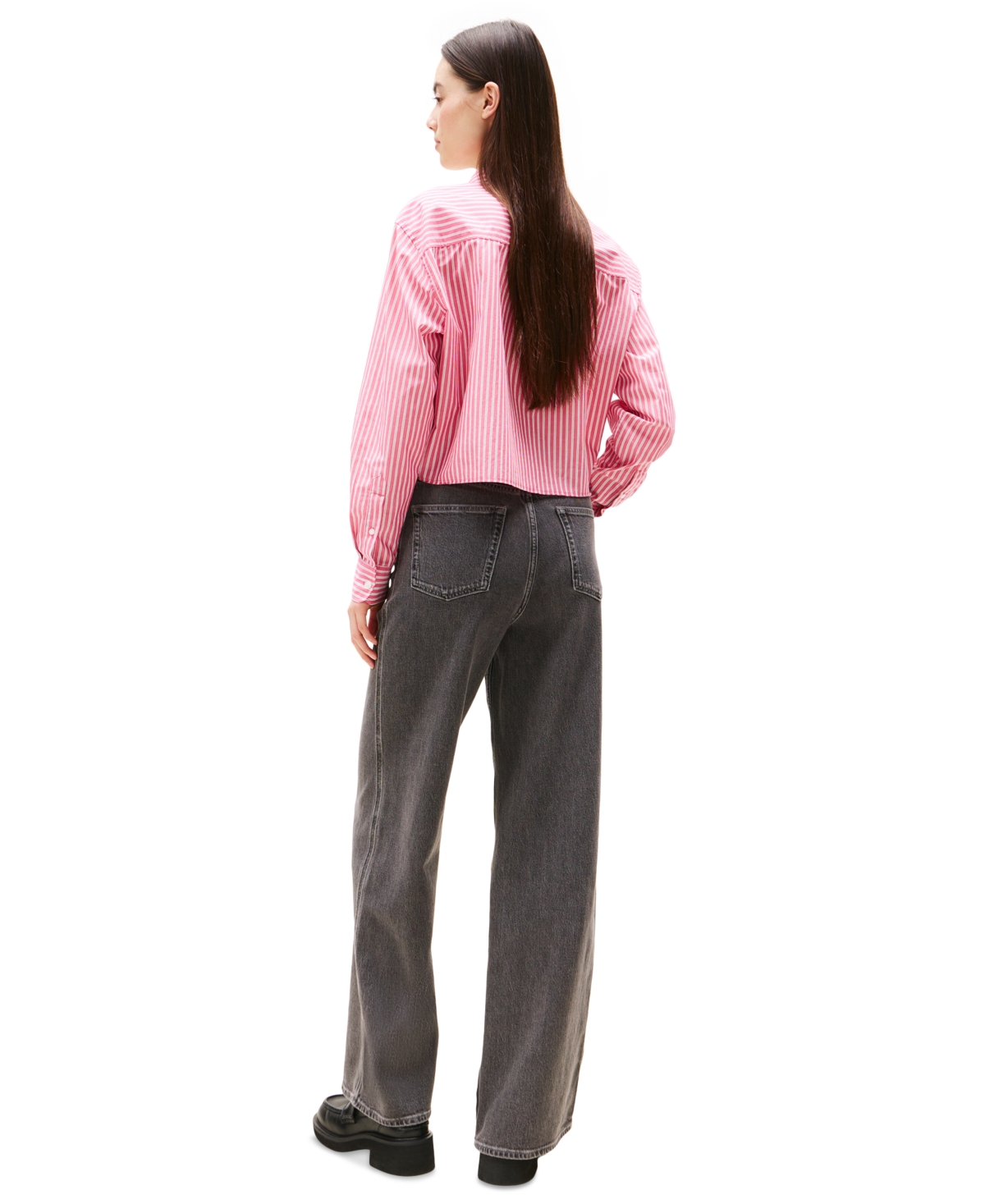 Tommy Jeans Women's Cotton Crop Button-front Crest Shirt In Pink