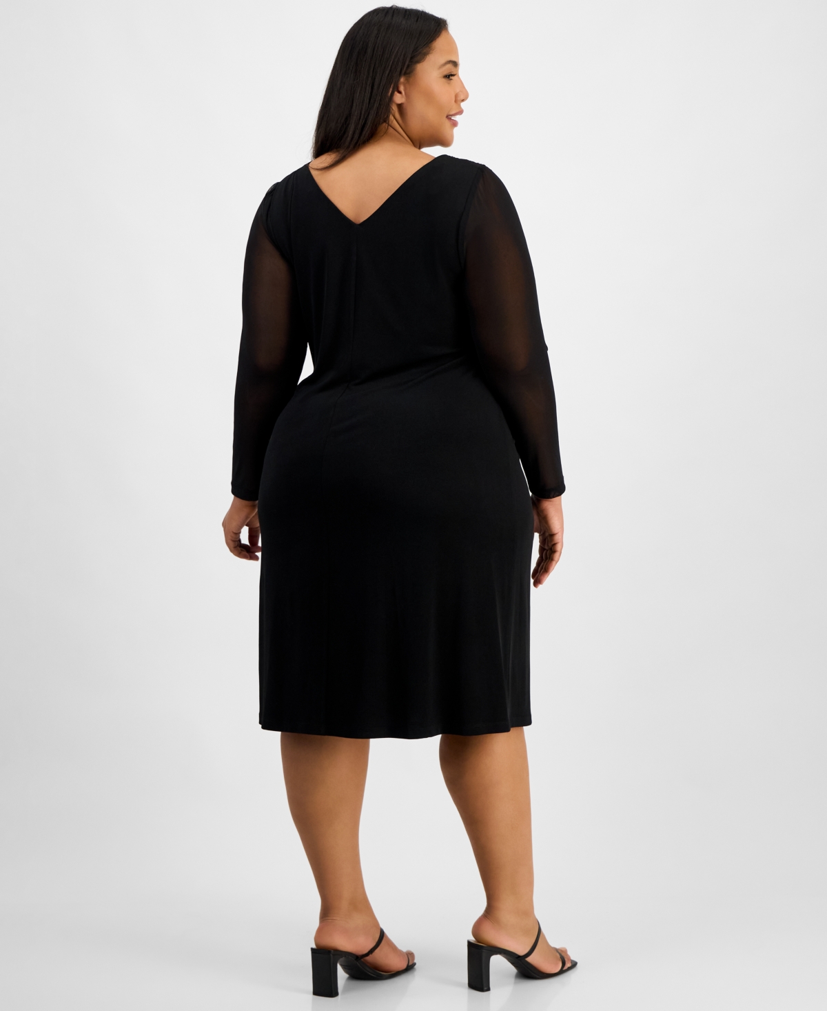 Connected Plus Size Asymmetric Sequin Panel Dress In Black
