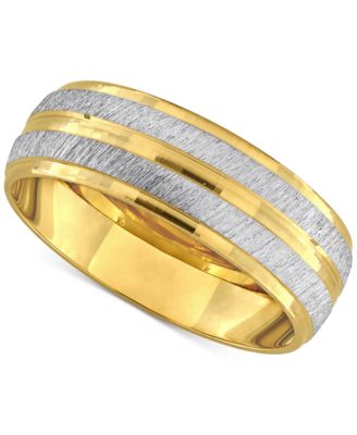 Macy's - Men's Polished & Brush Textured Finish Wedding Band in 14k Two-Tone Gold