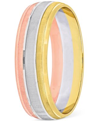 Triple Row Brush Textured Finish Wedding Band in 14k Tricolor Gold