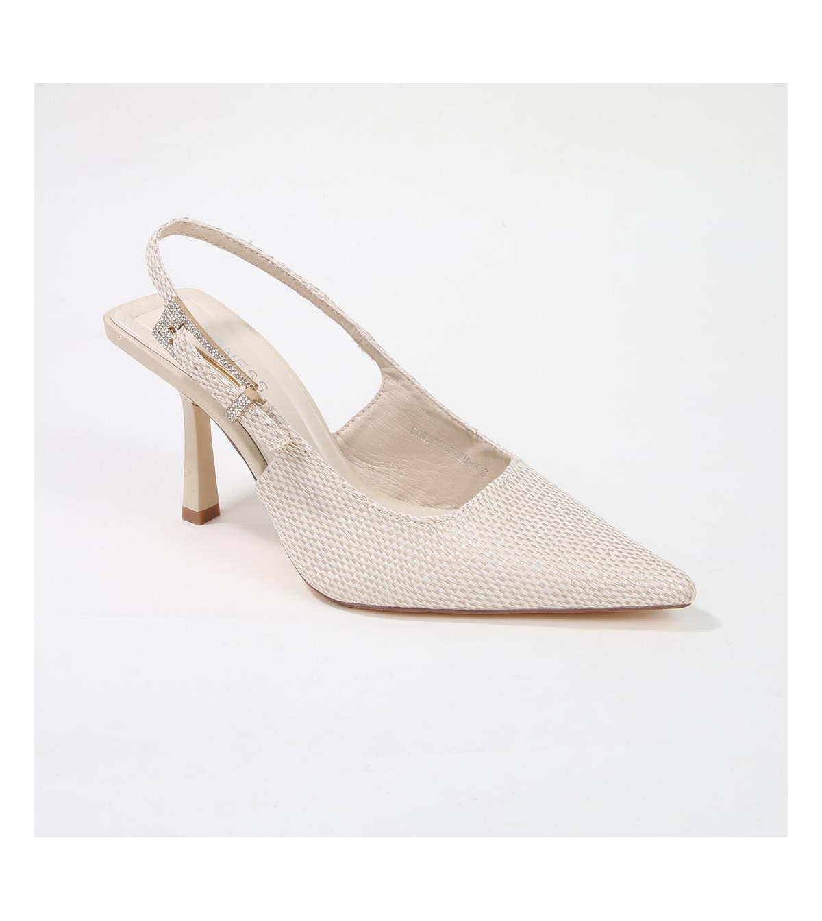 Chrysanthemum Raffia Slingback Pump Heels - Beige