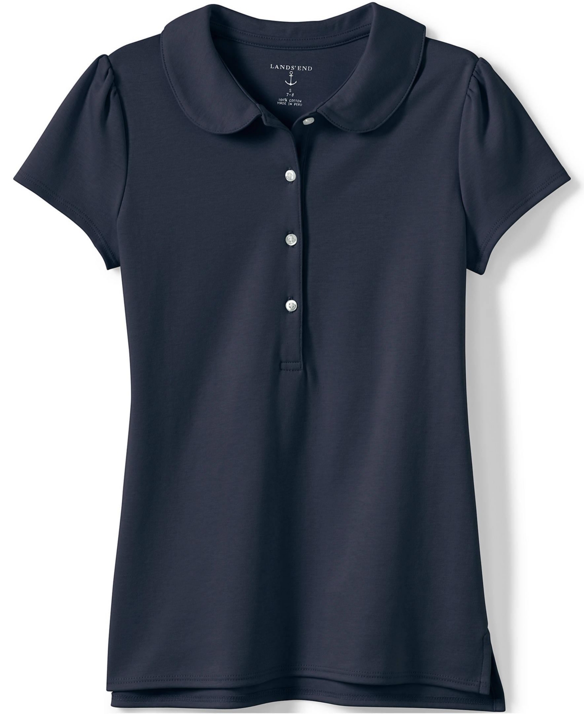 Lands' End Girls School Uniform Short Sleeve Peter Pan Collar Polo Shirt