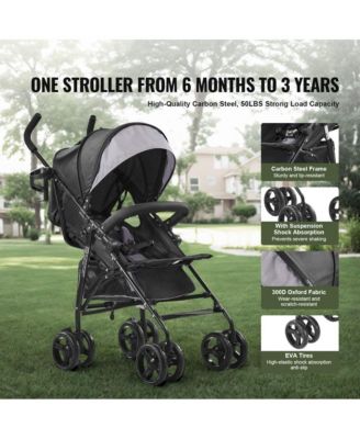 Kids Lightweight Stroller Compact Easy Fold Adjustable Backrest Storage