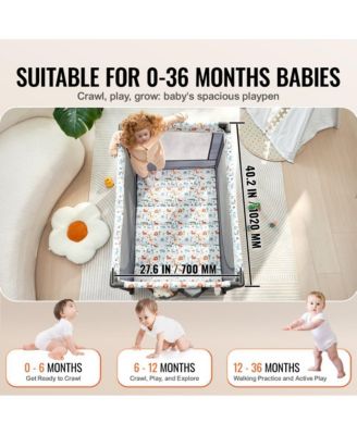 Toddler Playpen Quick-Folding Portable Fence Play Yard & Wheels