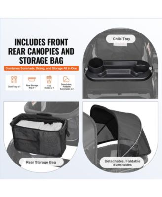 Toddler All-Terrain Stroller Wagon with 2 Seats Foldable Design Canopy Snack Tray and Cup Holders