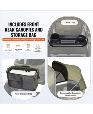 Toddler All-Terrain Stroller Wagon with 2 Seats Foldable Design Canopy Snack Tray and Cup Holders