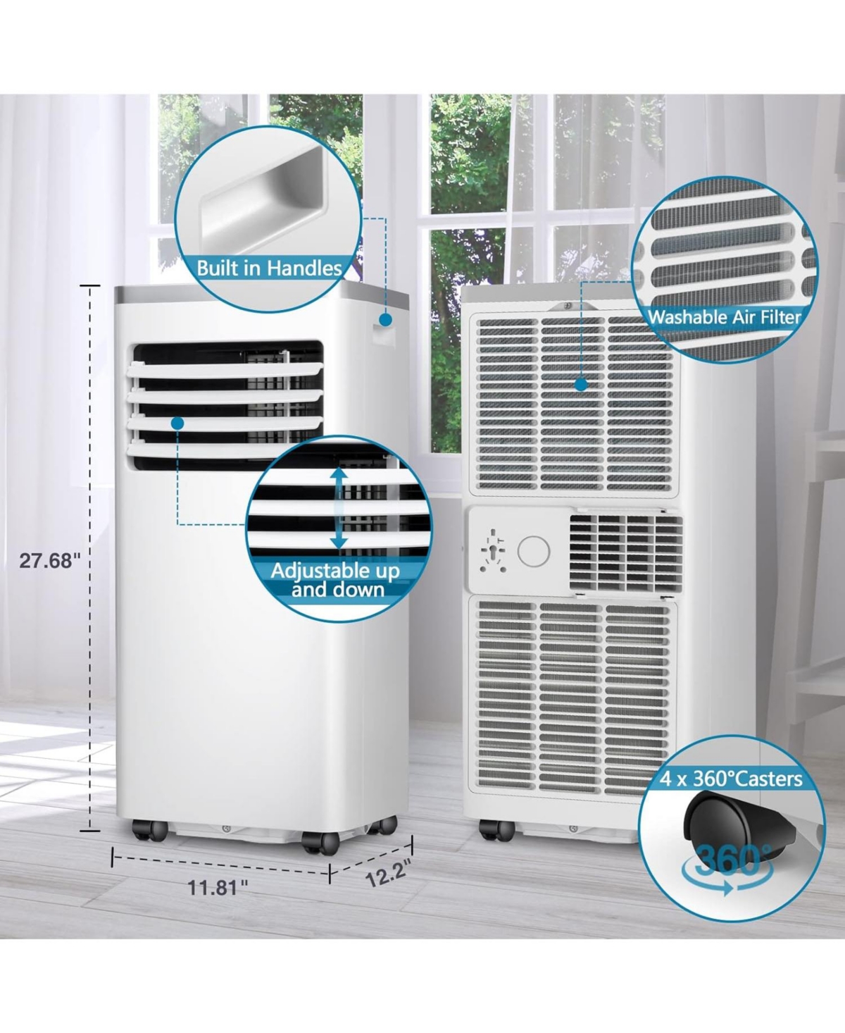 Zafro 10,000 Btu Portable Ac, 3-in-1, Cools 450 Sq.Ft, Fast Cooling, Sleep Mode, Timer, Remote, Quiet