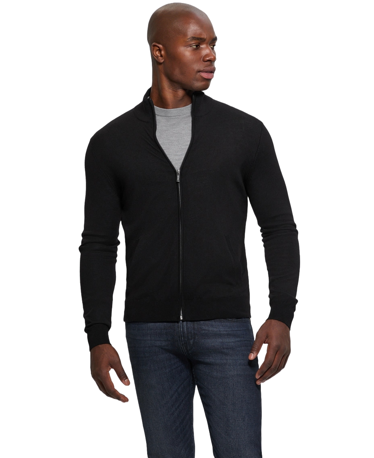 Men's Fred Full Zipped Sweater - Jet black