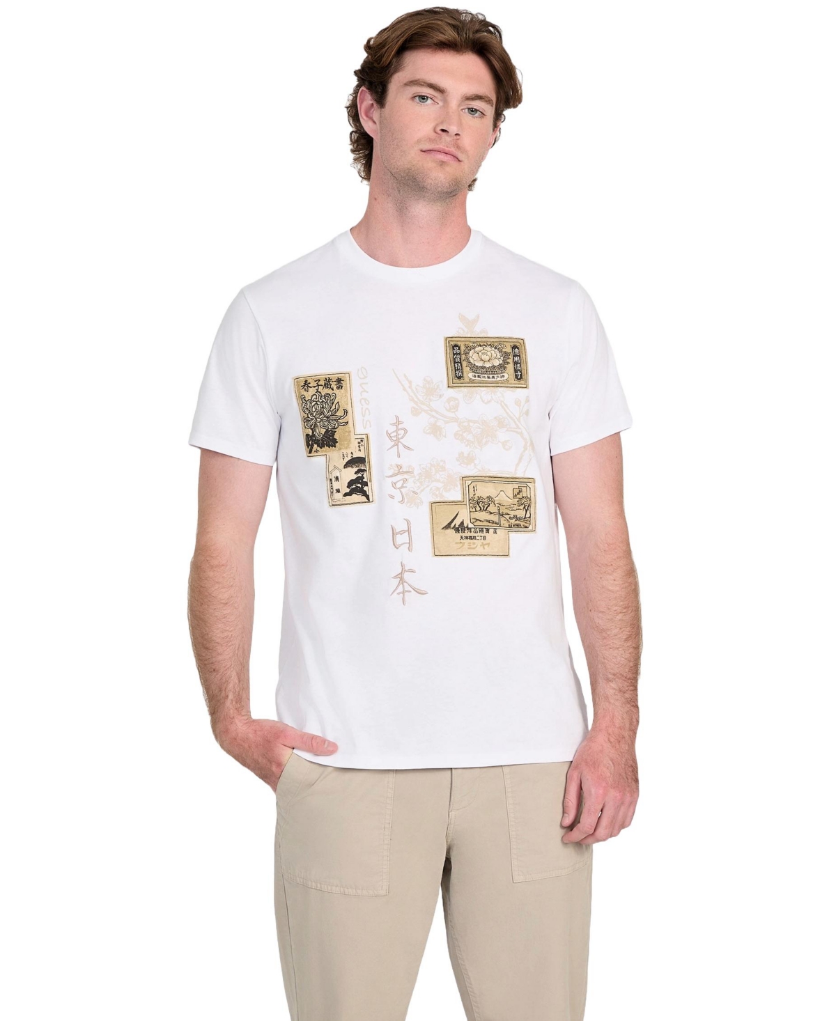 Men's Basic Japanese Stamp T-Shirt - Pure white
