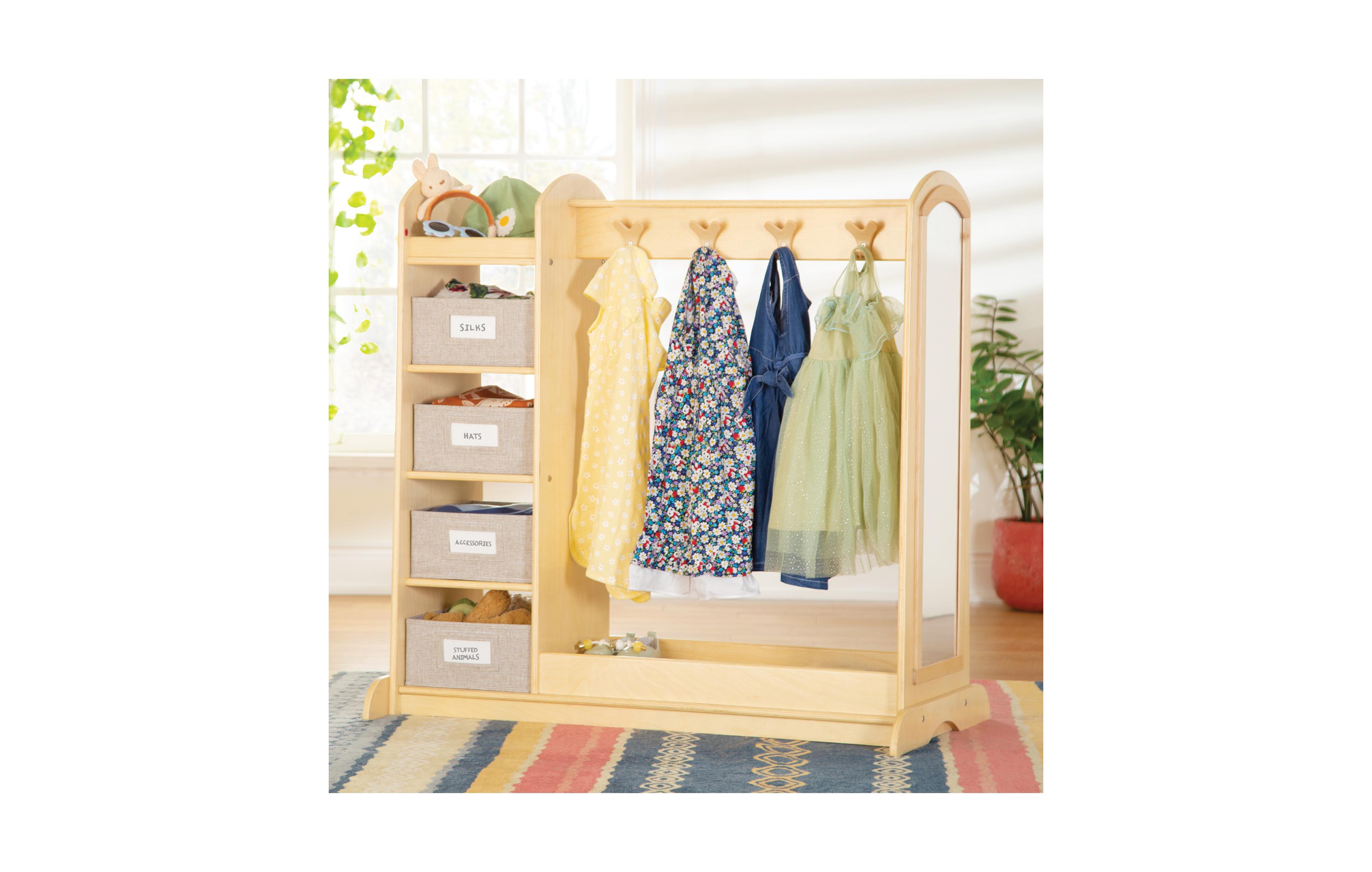 Guidecraft EdQ Dress Up Storage with Bins - Natural: Wooden Montessori Closet Organizer for Costumes and Kids' Pretend Play Toys