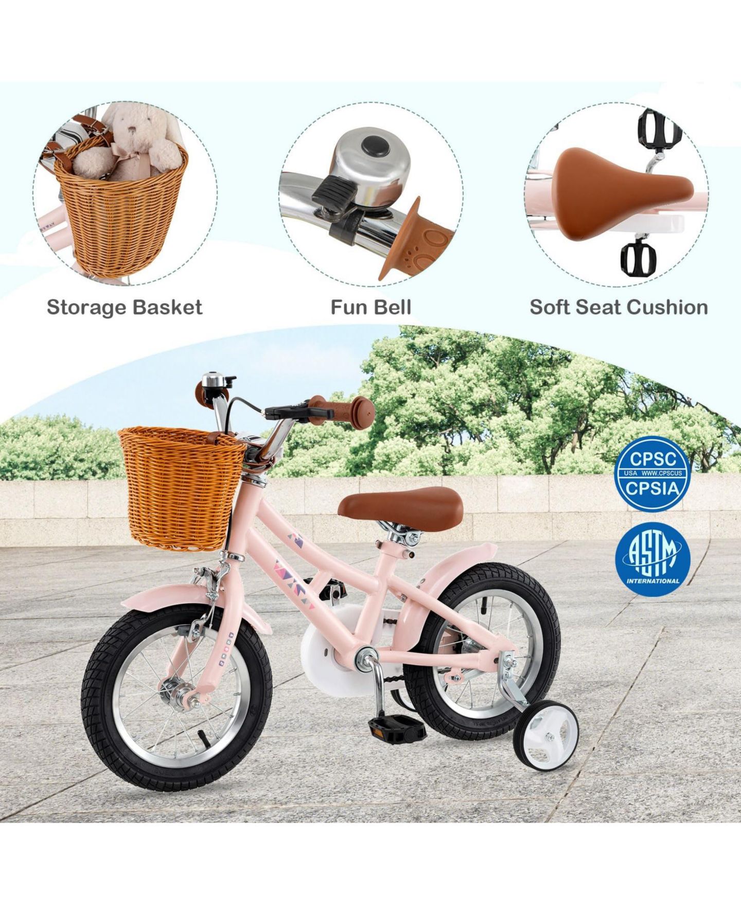 Детская игрушка Mecale 12-Inch Adjustable Training Wheels Bicycle, Ages 3-8, цвет: Розовый — фото 8