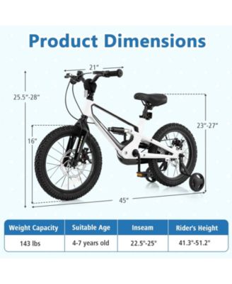 16 Inch Kids Bike Lightweight with Detachable Training Wheels  for Aged 4 to 7