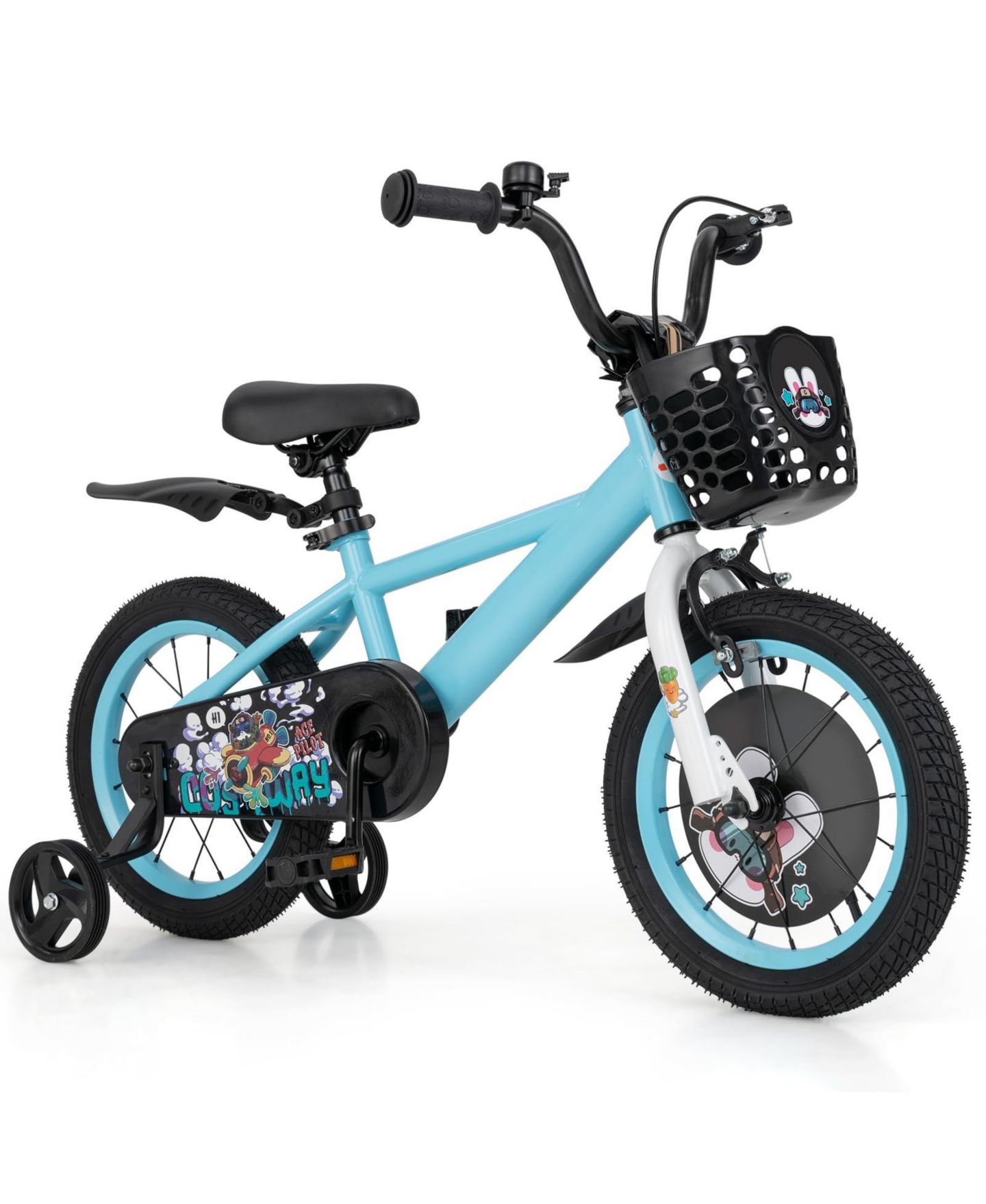 Детская игрушка Mecale 14 Inch Kids' Bike with Adjustable Seat and Handlebar, Training Wheels, Ages 3-8, цвет: Синий — фото 1