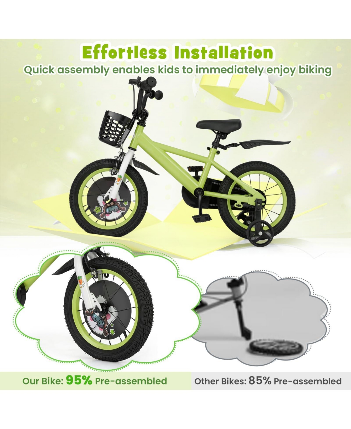 14 Inch Kids Bike Adjustable with Detachable Training Wheels for 3-8 Years Old