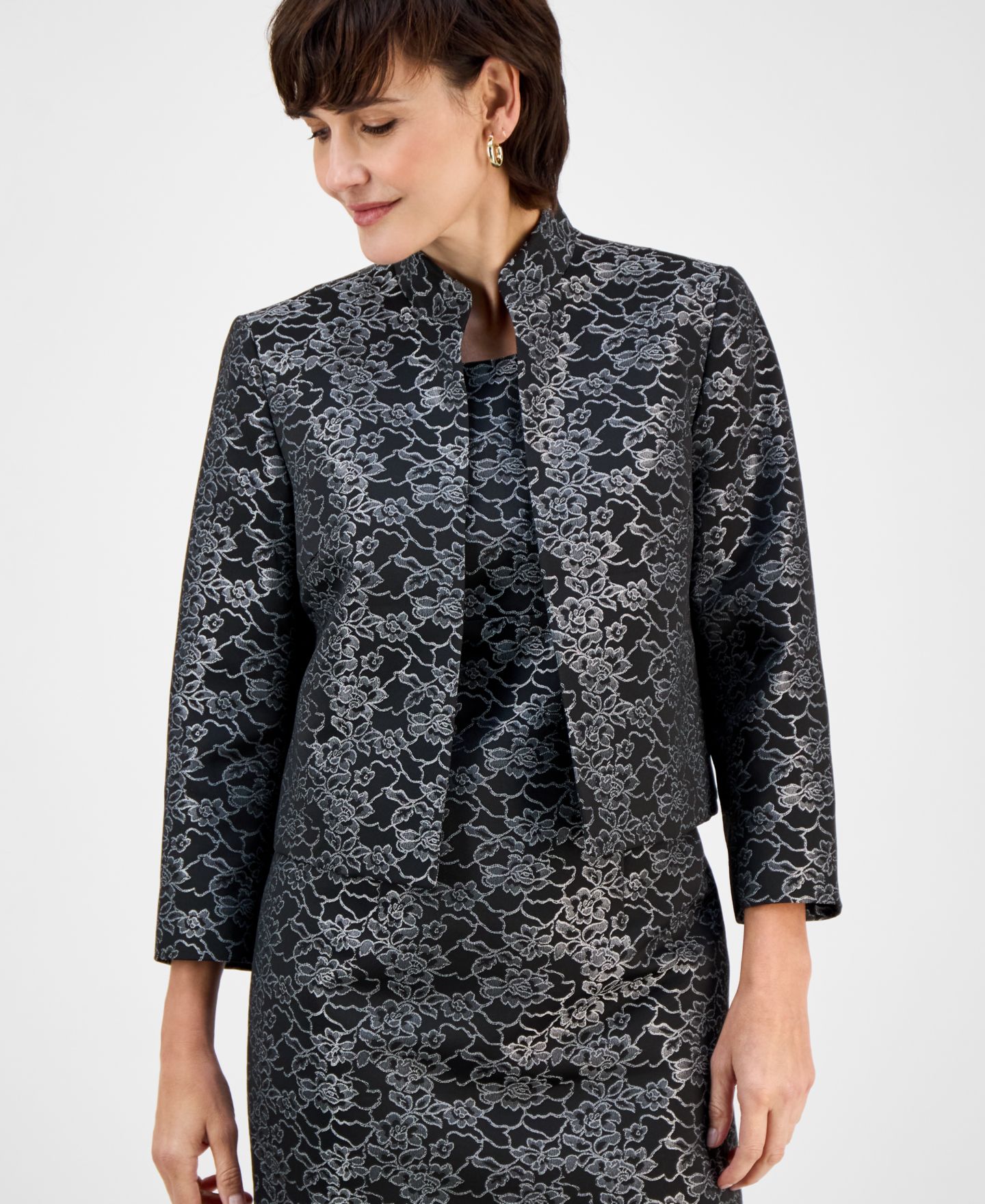 Женские платья Le Suit Open-Front Jacket & Sleeveless 2 Piece Dress Suit, цвет: Чёрный разноцветный — фото 3