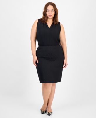 Plus Size Shawl-Collar Jacket & Pencil Skirt Suit Set