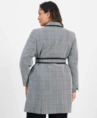 Plus Size Framed Plaid Belted Wide-Leg Pantsuit Set