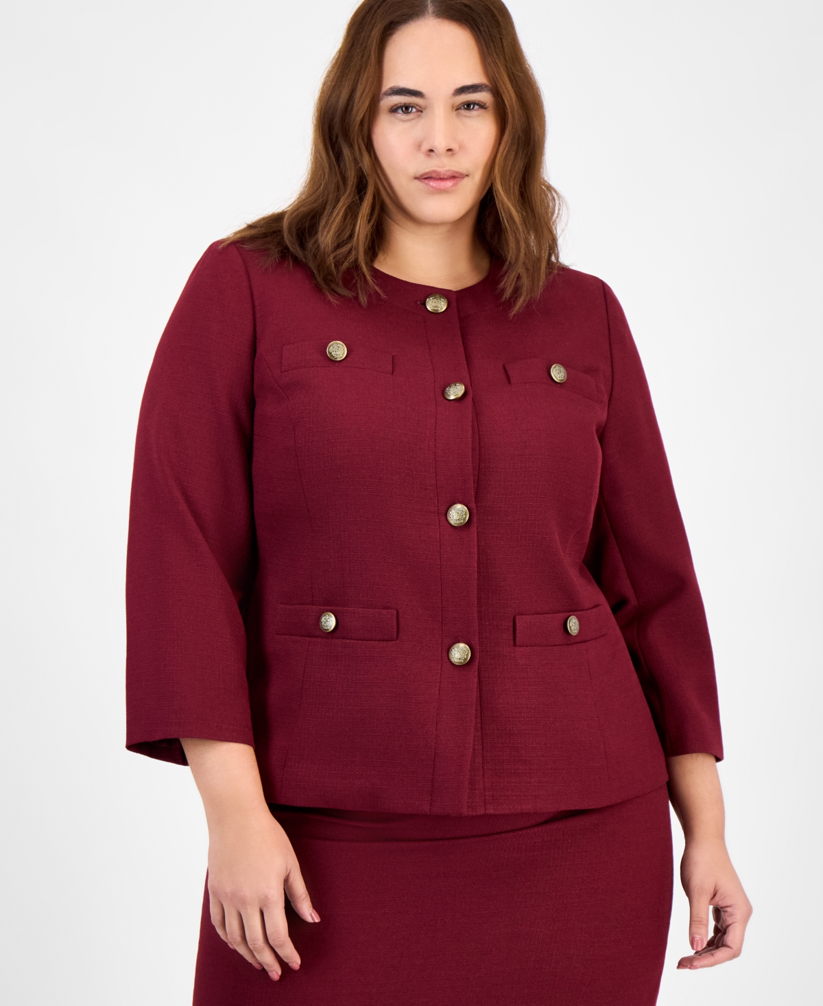 Le Suit Plus Size Sleeveless Sheath Dress Suit In Burgundy