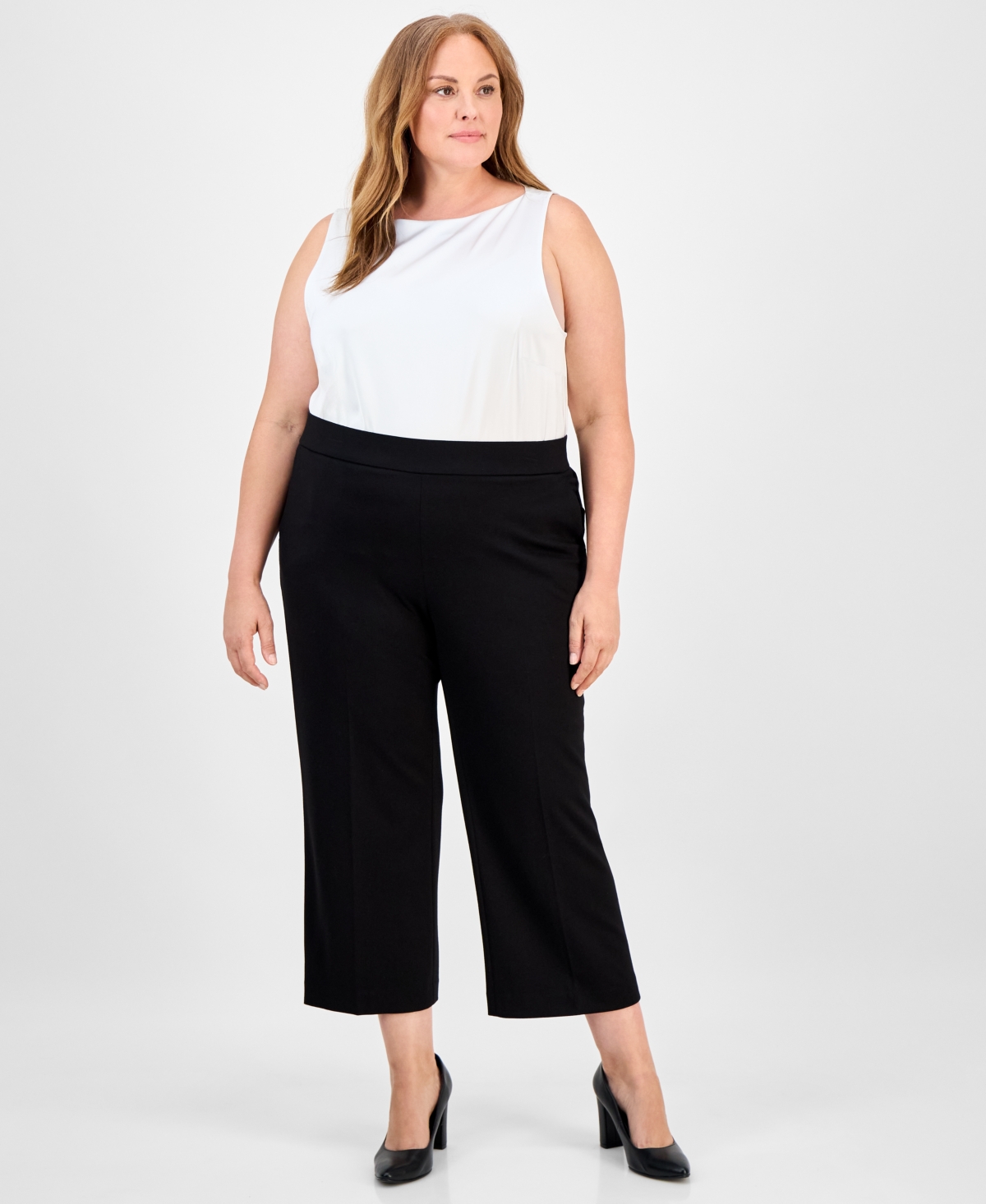 Anne Klein Womens High Rise Pull On Crop Wide Leg Pants Xxs P Xxl In Black