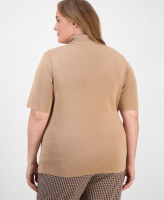 Plus Size Short-Sleeve Turtleneck Top