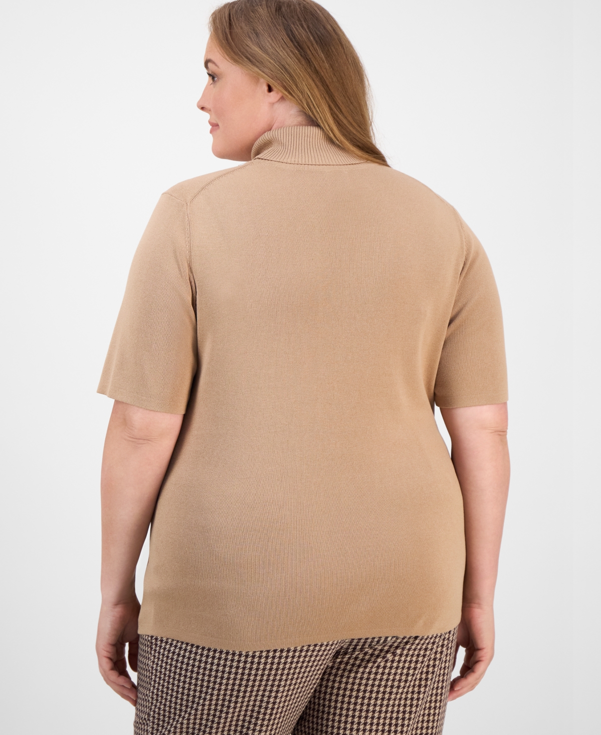Anne Klein Plus Size Short-sleeve Turtleneck Top In Brown