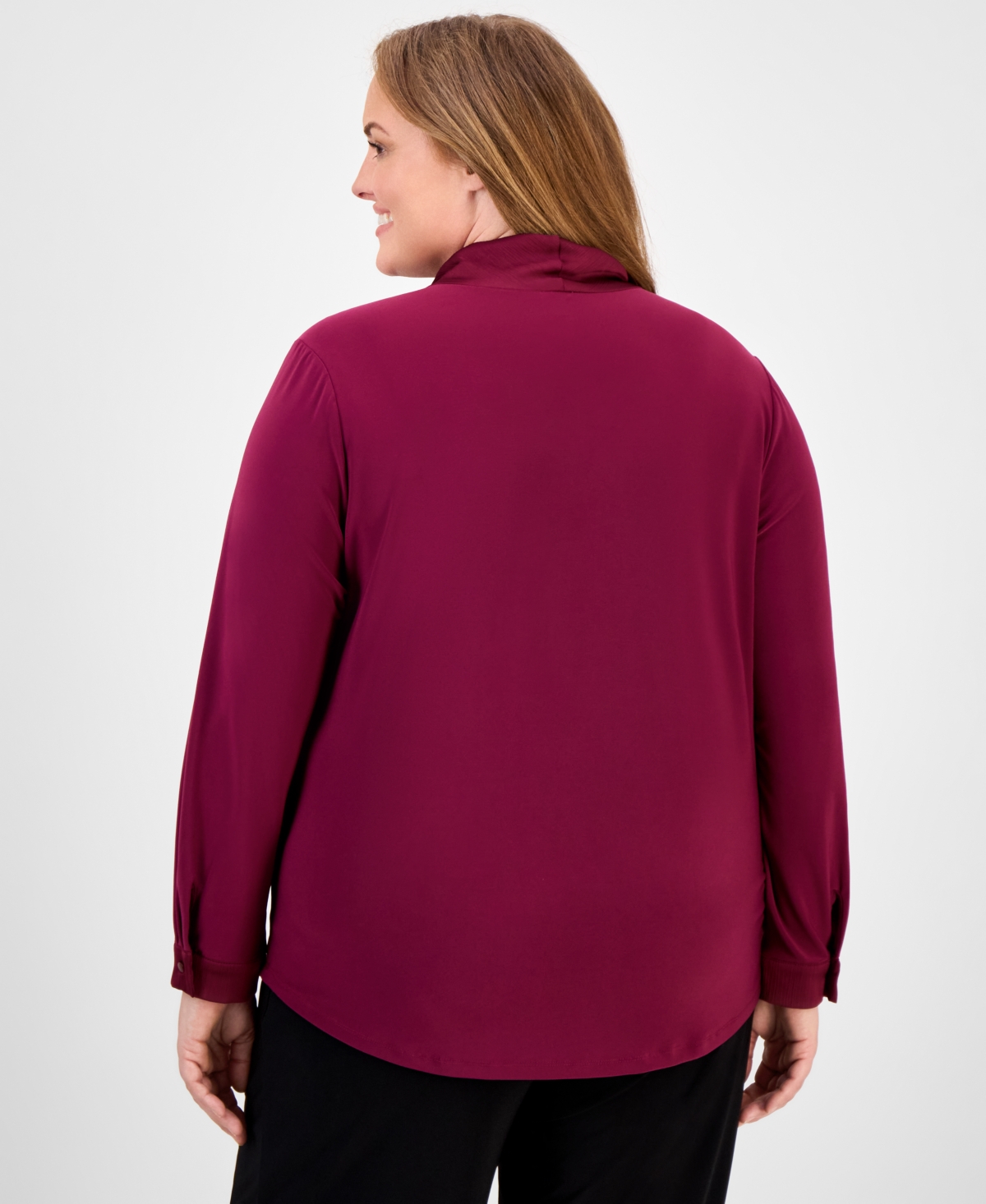 Anne Klein Plus Size Gathered V-neck Top In Burgundy