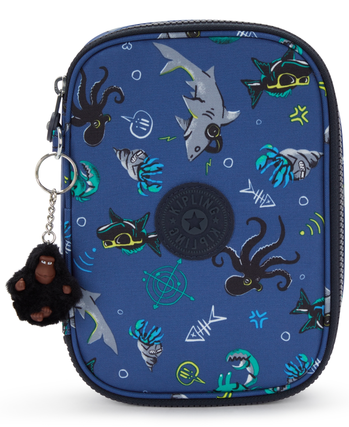 Kipling 100 Pens Aqua Flowers Zippered Pen Case In Blue