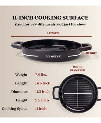 Nori Enameled Cast Iron Grill Pan 11" - Nonstick, Oven Safe and Made without PFAS, PFOA & PTFE - Induction and All Stovetop Compatible