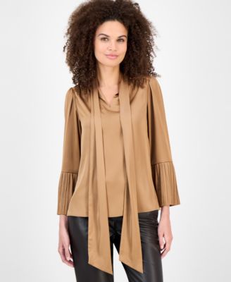 Anne Klein - Petite Tie-Neck Pleat-Sleeve Blouse