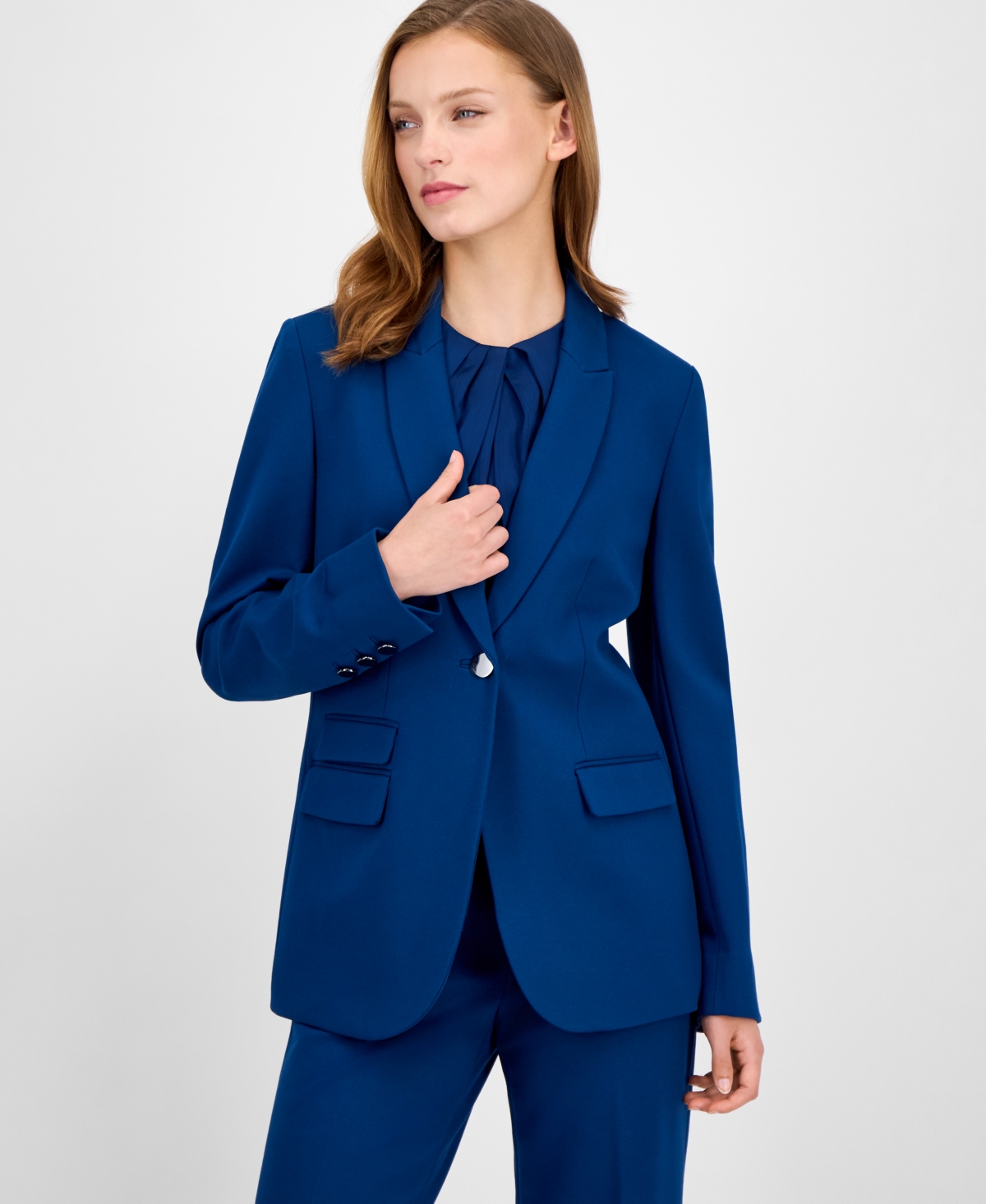 Anne Klein Women's Curved-Lapel Double-Pocket Blazer
