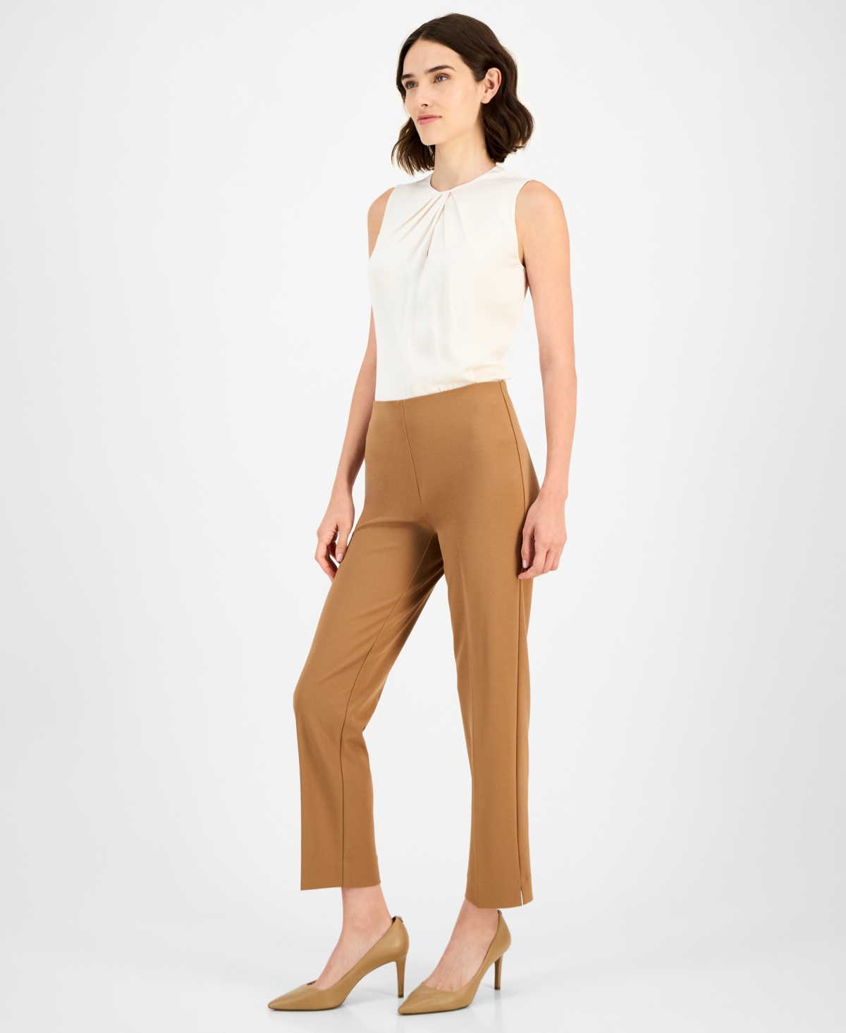 Anne Klein Womens Hollywood Straight Leg Ankle Pants P Xxs Xxl In Brown
