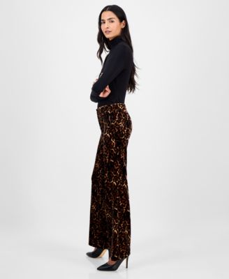 Petite Printed Mid-Rise Flare Pants 