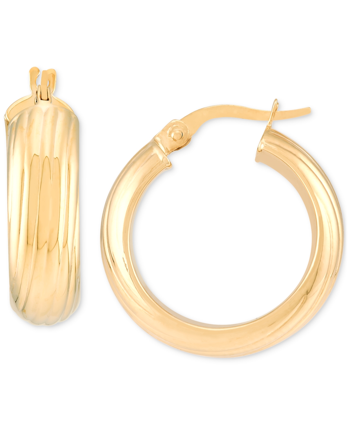 Groove Textured Small Hoop Earrings in 10k Gold, 0.79" - 10K Yellow Gold