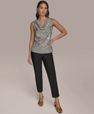 Women's Sleeveless Cowlneck Foil-Print Top