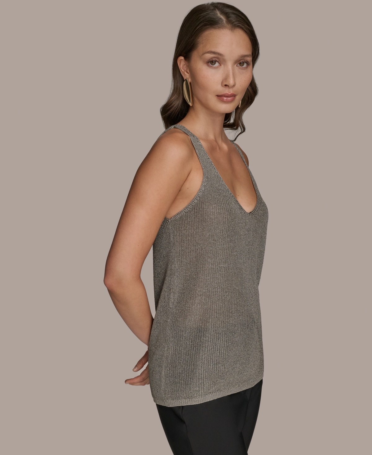 Donna Karan New York Metallic Sleeveless Sweater In Green