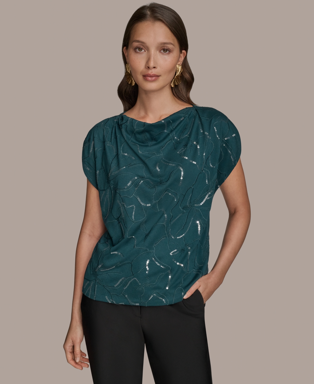 Women's Short-Sleeve Embroidered Sequined Top - Hudson