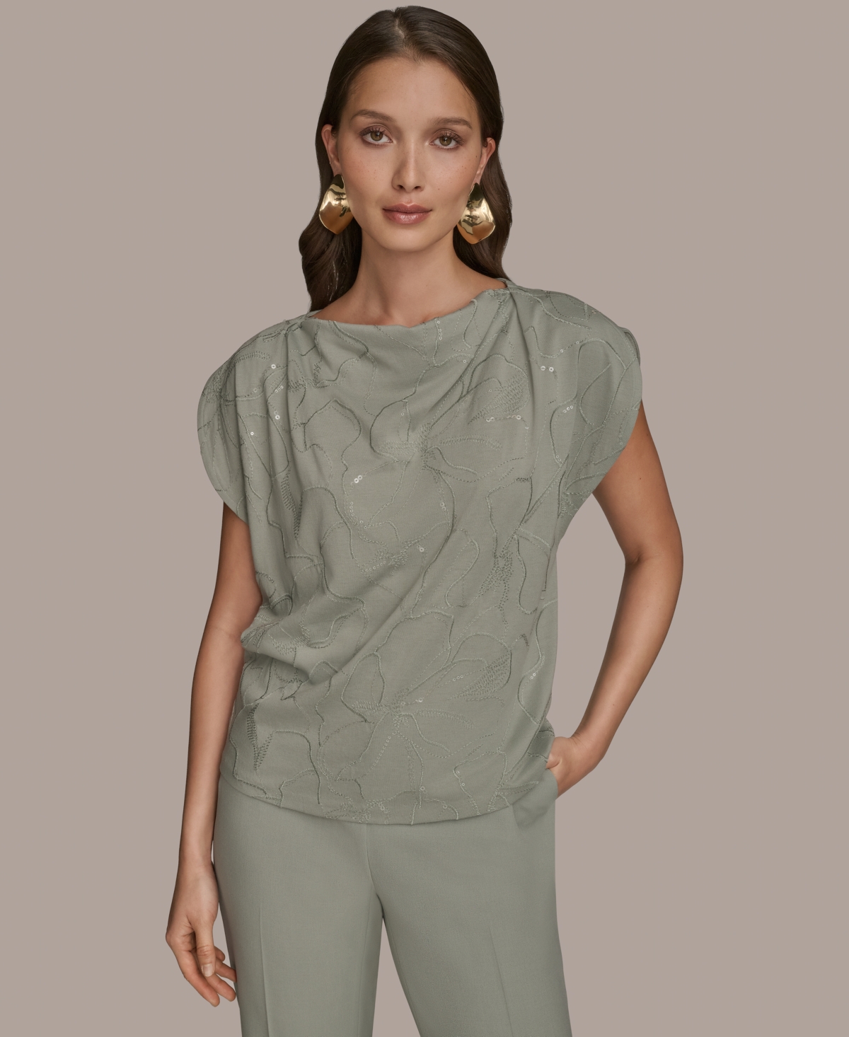 Women's Short-Sleeve Embroidered Sequined Top - Hudson