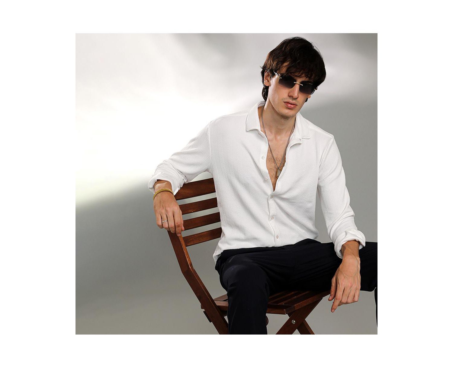 Men's Chalk White Rope-Textured Shirt