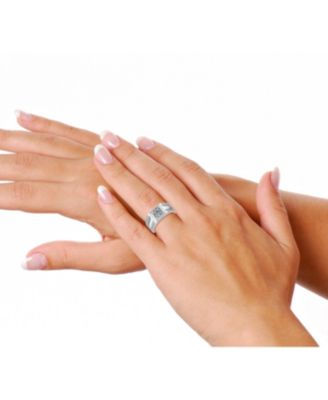 Men's Clear Cubic Zirconia Square-Cut Design with Pave-Accented Cz Adjustable Band Ring