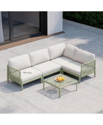 Modern 4-Piece Polypropylene Resin Modular L Shaped Patio Furniture Sectional