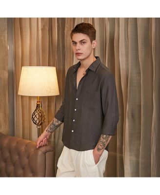 Men's Charcoal Grey Breezy Wrinked Relaxed Shirt