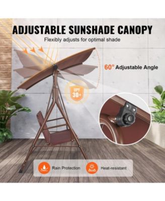 3 Person Outdoor Patio Swing Chair with Adjustable Canopy and Armrests for Backyard